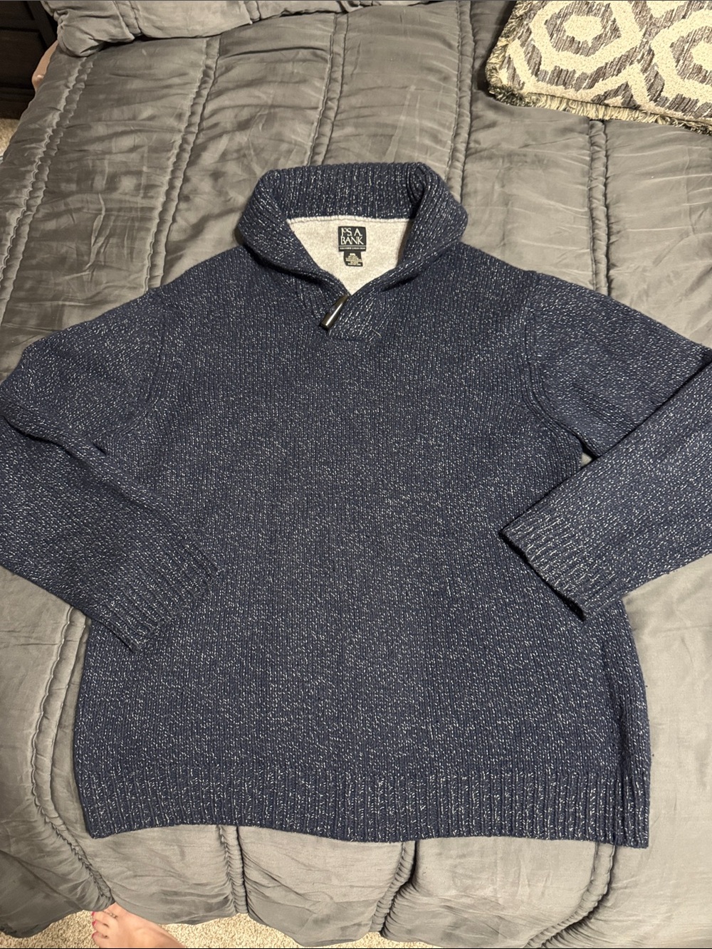 Jos. A. Bank Men’s Navy Heathered Shawl-Collar Sweater